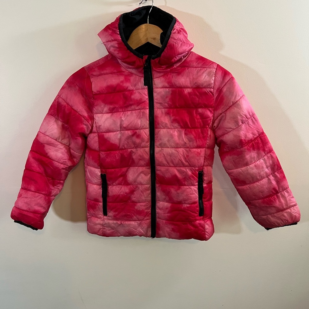 Girls Pink Ombre Puffer Jacket Hooded Winter Coat Size 6/7